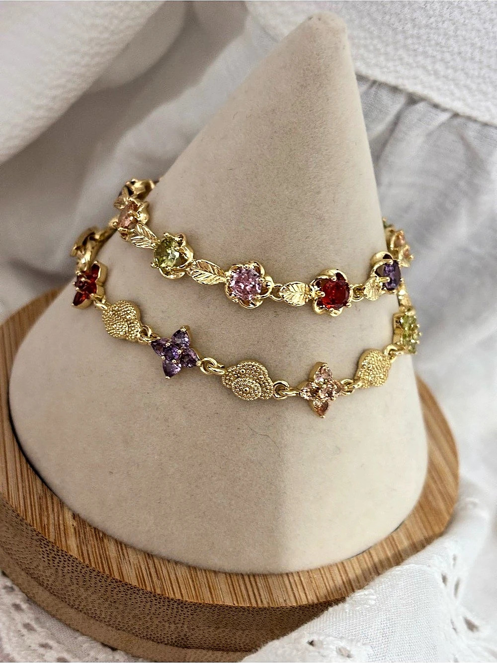 Multicolor Floral Gemstone Bracelet Set